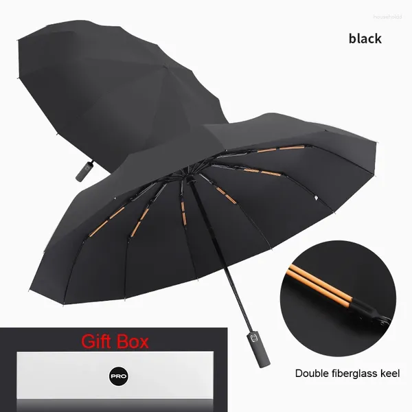 Parapluies 24 os super fort parapluie avec boîte-cadeau pliant protection UV parasol parasol imperméable résistant au vent fibre de verre