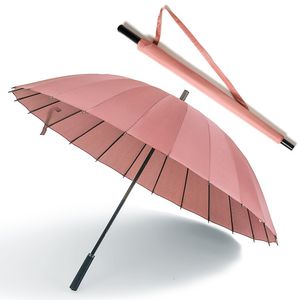 Parapluies 24K parapluie femme mâle voiture coupe-vent poignée en cuir droit ensoleillé et pluvieux parapluie pour hommes femmes avec sac 230314