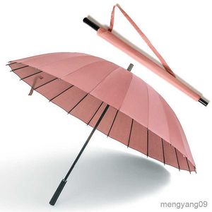 Parapluies 24K Parapluie Femme Homme Voiture Coupe-Vent En Cuir Poignée Droite Ensoleillé Pluvieux Parapluie pour Hommes Femmes avec Sac R230705