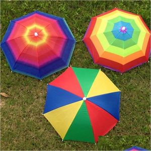 Parapluies 3 couleurs pliable soleil arc-en-ciel parapluie chapeau pour adt enfants bandeau réglable randonnée pêche en plein air parasol goutte deliv dhf25