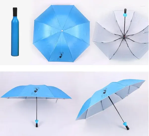 Parapluies 50pcs bouteille de vin parapluie 3 pliant soleil-pluie UV mini pour femmes hommes vêtements de pluie cadeaux en gros