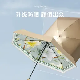 Parapluies 6 pliants en plastique doré mini-parapluie solaire ensoleillé et pluvieux UV pratique parasol petite poche