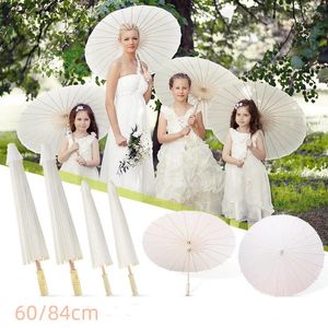 Parapluies 60 / 84cm papier de mariage manche en bois blanc chinois bricolage pour bébé douche fête pographie accessoires