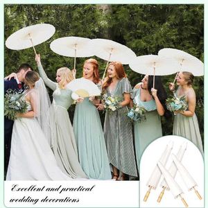 Parapluies 60 / 84cm de mariage de mariage du papier blanc parapluie en bois manche bricolage photographie accessoires en papier chinois Parasol Baby Shower Party Favor T240422
