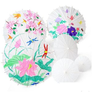 Paraguas 60 cm DIY Papeles de bambú en blanco Paraguas Artesanía Papel engrasado Paraguas Pintura Novia Boda Niños Iti Hogar Jardín Hogar Dhbn7