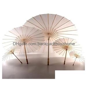 Parapluies 60 pièces Parasols de mariage de mariée parapluies en papier blanc articles de beauté chinois Mini artisanat parapluie diamètre 52Cm livraison directe Hom Dhuxi