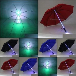 Parapluies 7 LED Light Saber Up Parapluie Laser Sword Golf Changement sur l'arbre / Torche intégrée Flash Drop Livraison Maison Jardin Housekee Dhwcl