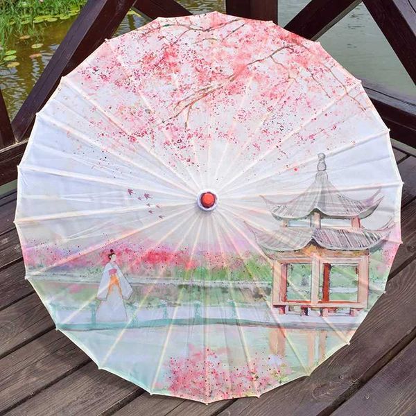 Paraguas Paraguas de papel al óleo de 70cm, disfraz antiguo, decoración de tela de seda Hanfu, sombrilla de techo, sombrilla decorativa