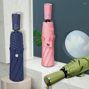 Paraplu 8 Botten 3-opvouwbare Auto Zon UV Compact Waterdicht Wind Slip Paraplu Voor Vrouwen Mannen Zwarte Lijm parasol Upf50