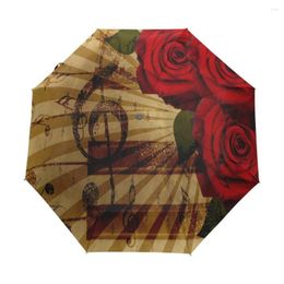 Paraplu's Abstract Rose Muziek Aangepast ontwerp Automatische 3 opvouwbare paraplu Dames regenzonbescherming Parasol Aankomst