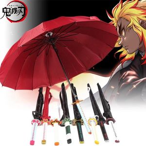 Paraguas Anime Demon Slayer Katana A prueba de viento Mango largo Kyoujurou Parasol Kimetsu No Yaiba Sombrilla Espada Engranajes de lluvia