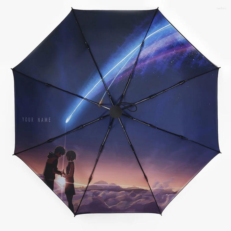 Paraplyer anime Ditt namn Rainy Sunny Folding Paraply Cosplay Accessory Props Anti-UV Windproect High Quality for Lover Gift
