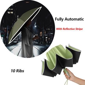 Umbrellas Automatic Folding Strong Umbrella for Men Women Windproof 10Ribs Reverse Umbrella Wind Resistant Trip Inverted Rain Umbrella 230511