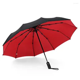 Parapluies automatique pluie soleil parapluie revêtement noir parasol anti-uv 3 pliant résistant au vent auto luxe grand coupe-vent femmes hommes 10 côtes