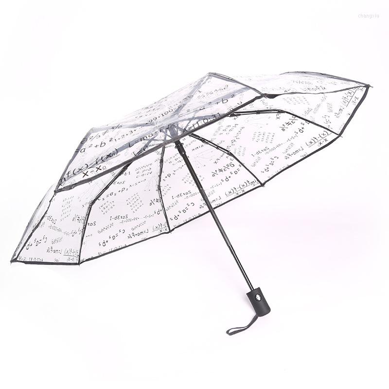 Paraplyer Automatiska paraply Transparent kvinnors fällbara matematiska formel Clear Parapluie The Sun Girls Parasol