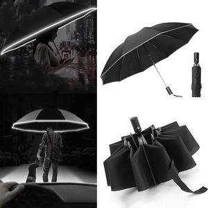 Paraplu's Automatische paraplu met reflecterende streep Reverse Led Light Academy 10 Ribben 3 opvouwbaar Omgekeerd 231213