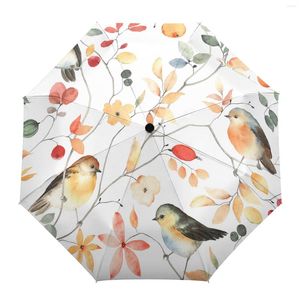 Parapluies Automne Oiseau Fleurs Arbre Branches Parapluie Automatique Voyage Pliant Portable Parasol Coupe-Vent