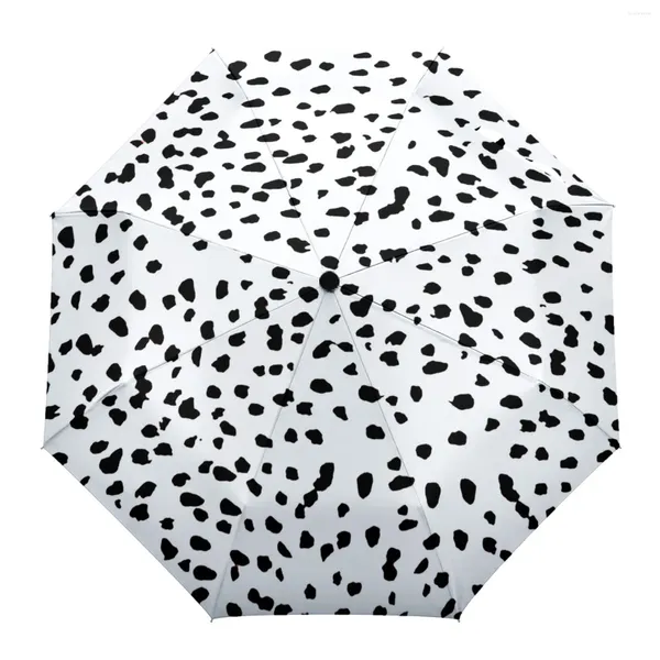 Parapluies taches noires fond blanc impression femmes hommes pluie parapluie trois pliant fille durable portable automatique cadeau parasol