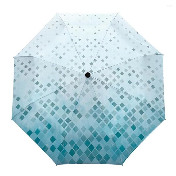 Parapluies Bleu Carré Dégradé Parapluie Entièrement Automatique Pour Enfants En Plein Air Adultes Imprimé Pliable Huit Brins