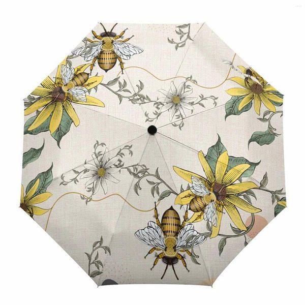 Parapluies Boho Bee Flower Automatic Parapordage Pliant parasol Portable Windproof