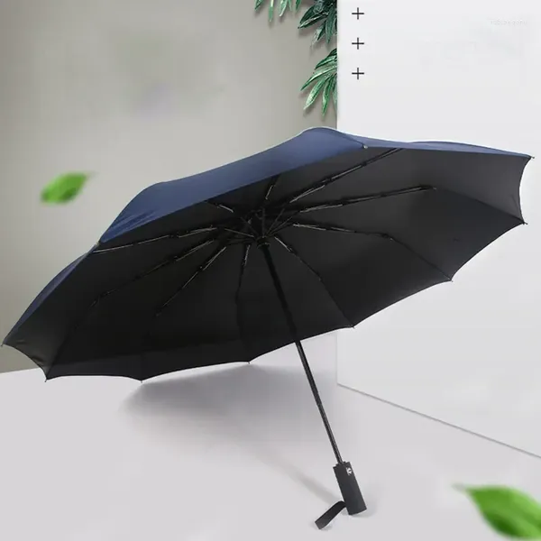 Paraguas Huesos Totalmente automático Pegamento negro Paraguas soleado Pliegue Hombres y mujeres Lluvia de negocios Uso dual Tri-fold