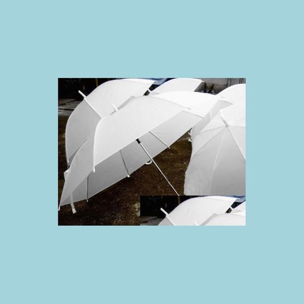 Paraguas Ducha nupcial Paraguas de nylon blanco Parasol Impermeable Mango largo Moda lluviosa Decoración de fiesta Favores Drop Deliv Dhjhm