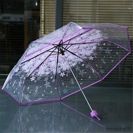 Parapluies Cherry Blossom Sakura Fold Umbrella Rain Gear Fashion Anti-UV Sun / Rain Umbrella Transparent Clear Umbrella R230705