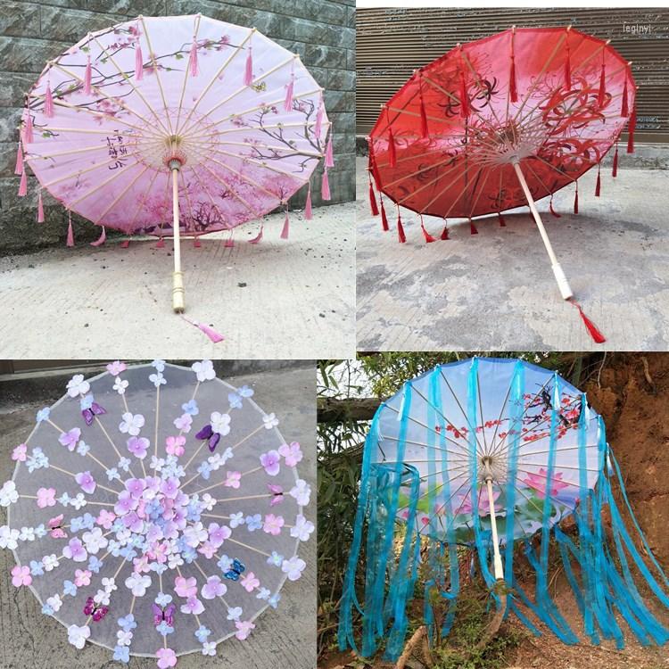 المظلات الصينية حرير القماش القديم هان زي الأزياء الدعائم الدعائم شرابة المظلة الرقص الكلاسيكي