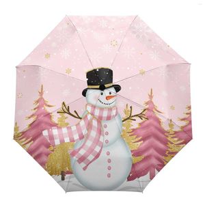 Paraplu's Kerstmis Winter Sneeuwpop Roze Automatische paraplu Reizen Opvouwbare draagbare parasol Winddicht
