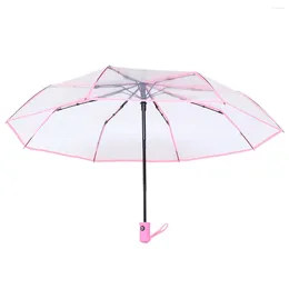 Parapluies Parapluie Transparent Entièrement Automatique Trois Fois Transparent Pliant Mini Jour De Pluie Portable Trépied Rose Hommes Et Femmes