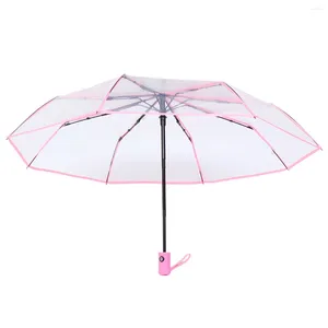 Parapluies transparents transparents entièrement automatiques trois fois transparents pliants mini-jours de pluie trépied rose portable hommes et femmes