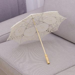 Parapluies Parapluie clair Pographie Prop Dentelle Classique Style européen En bois Coton à la main Non imperméable à la pluie Mariée
