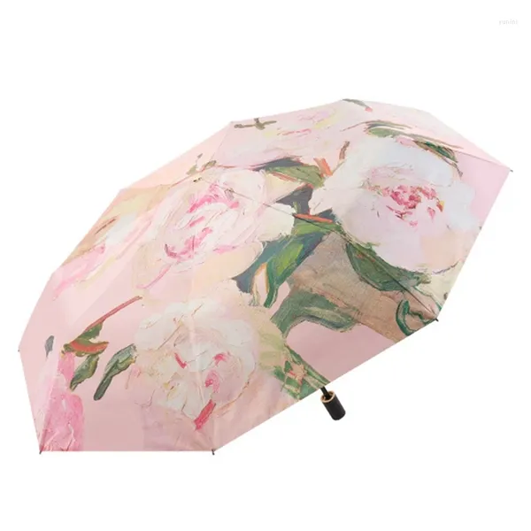 Parapluies couleur triple pli parasol double usage parapluie pliant avec double couche et fleur face