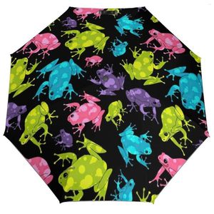 Parapluies Coloré Grenouille Art 3 Pli Manuel Parapluie Grenouilles Tendance Animal Protection UV Cadre En Fibre De Carbone Léger