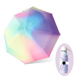 Paraplu's kleurrijke gradiënt mini paraplu 8 ribben luxe vrouwen paraplu's anti uv parasol 5-vouwen mode zonnebrandcrème kleine handmatige paraplu 230314