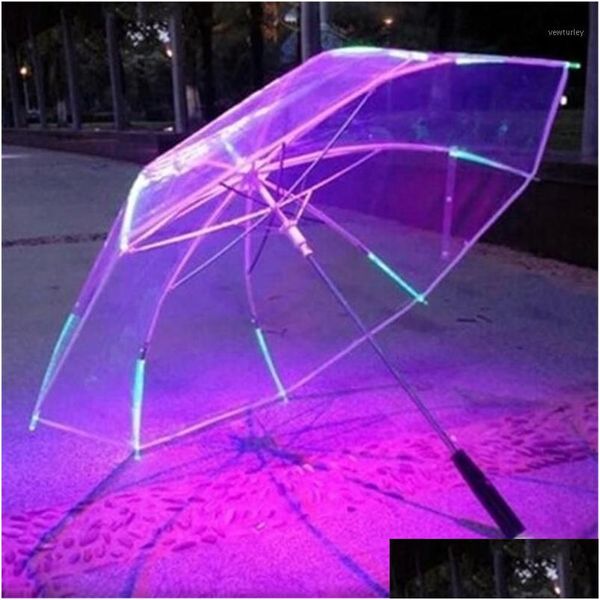 Parapluies Parapluie cool avec LED Caractéristiques 8 Rib Light Poignée transparente1 Drop Livraison Accueil Jardin Housekee Organisation Rain Gear Otpxj
