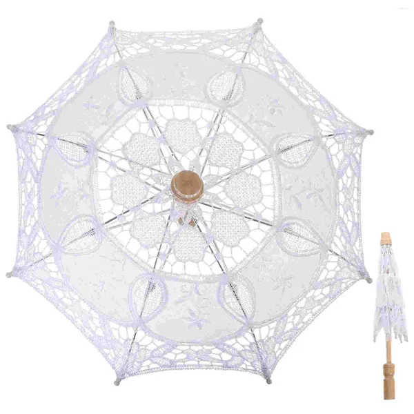 Parapluies coton parapluie mariage pographie prop parasol voile de mariée ornement dentelle mariée broderie blanc pour la pluie