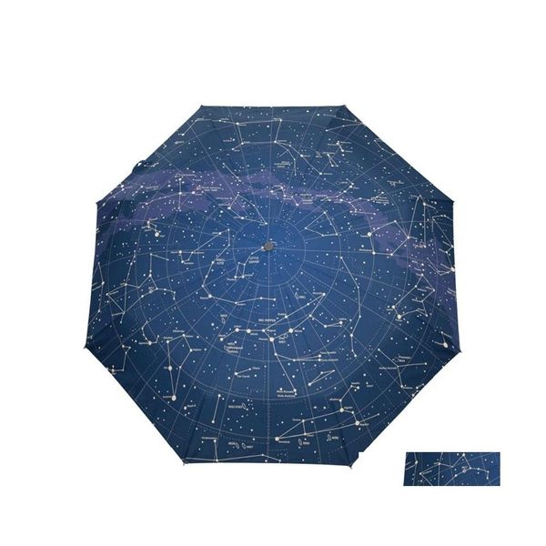 Parapluies Creative 12 étoiles Carte Ciel étoilé Parapluie Pluie Femmes Matic Trois Parasol Pliant Parapluie 220426 Drop Livraison Accueil Garde Dhkdp