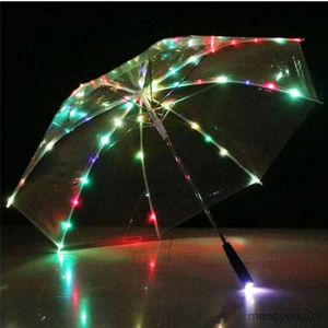 Parapluies Creative Personnalité Mode Parapluie LED Lumineux Transparent Parapluie Emplacement Tir Creative Parapluie Garçons Filles R230705
