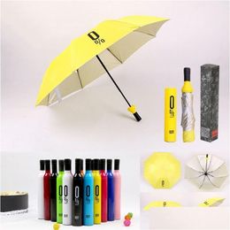 Parapluies Impression personnalisée Advertising Business Gift Promotion voyage Mti Rain Sunny Day 3 Fold Umbrella Logo Bottle pliable Drop Del Dhtpd