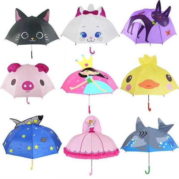 Parapluies Mignon dessin animé enfants parapluie animation créative à long manche 3D oreille modélisation enfants parapluie pour garçons filles 0928237O