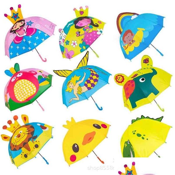 Parapluies mignons dessins animés enfants animation animation créative à long manche 3D modélisation des enfants pour garçons filles 8k Sunshade 210925 Dro Dhluk