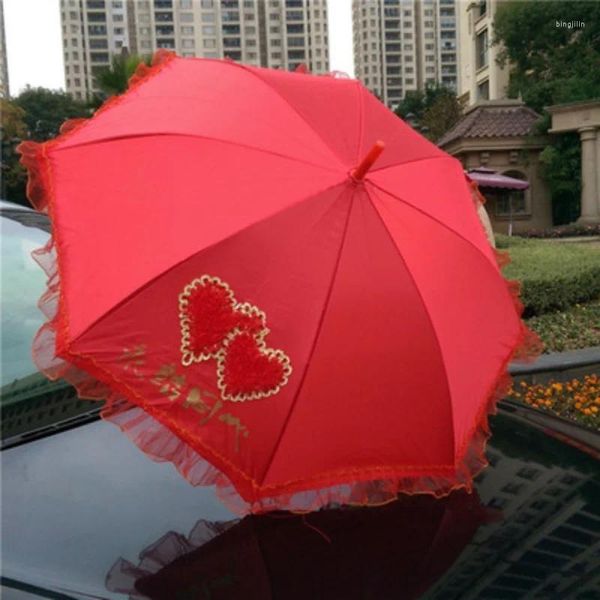 Paraguas Diseñador Paraguas rojo Mujeres Encaje Protección UV Fuerte A prueba de viento Plegable Sombrillas de boda de lujo Equipo de lluvia GXR35XP