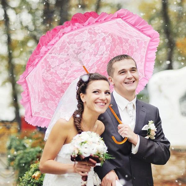 Parapluies Double dentelle brodée parapluie de luxe longue poignée mariage femmes rétro Parasol mignon Gilr princesse idées cadeaux