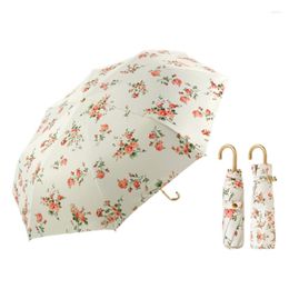 Parapluies E5BB Vintage Parapluie coupe-vent 8 baleines 3 pare-soleil anti-UV pliant