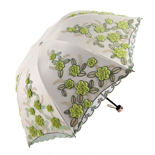 Parapluies femmes élégantes broderie dentelle parapluie filles été ensoleillé et pluvieux Portable Parasol cadeau