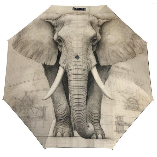 Parapluies Éléphant 8 Côtes Auto Parapluie Crayon Dessin Coupe-Vent En Fiber De Carbone Cadre Léger Pour Homme Femme