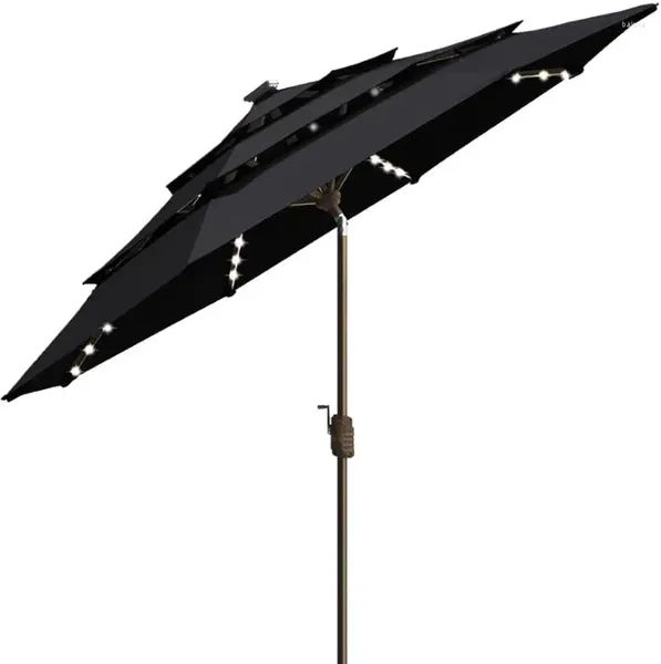 Paraguas EliteShade-USA Paraguas solar que no se decolora por 10 años 9 pies 3 niveles Paraguas de mercado 80 luces LED Mesa para patio al aire libre