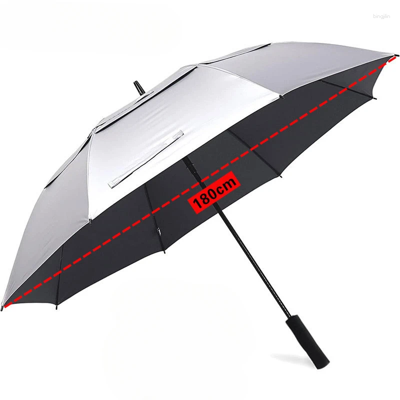 Parapluies Extra Large Parapluie à manche long pour hommes Protection solaire extérieure Titane Argent Adhésif Double couche Parasol Golf