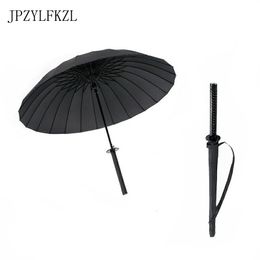 Paraplu's Mode zwarte Japanse samurai paraplu lange steel creatieve persoonlijkheid heren fiber bone halfautomatische 16 of 24 ribben 230920